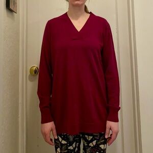 EUC Like New Talbots Maroon/Burgundy 100% Merino Wool Crossover V Neck Sweater